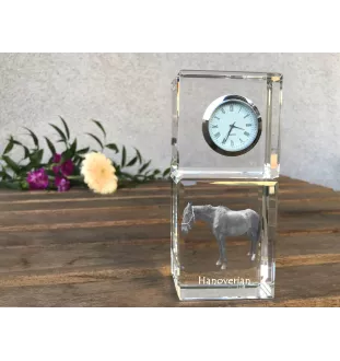 Hanoverian - crystal clock with a photo, photo of a horse in crystal, personalized desk clock by Art-Dog brand