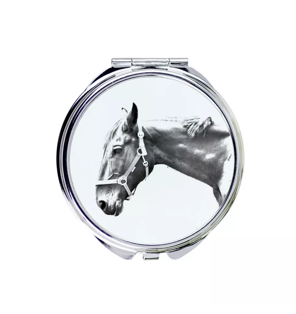 Hannoveraner - Taschenspiegel mit Pferd, personalisierter Taschenspiegel, kompakter Spiegel mit Art-Dog-Logo