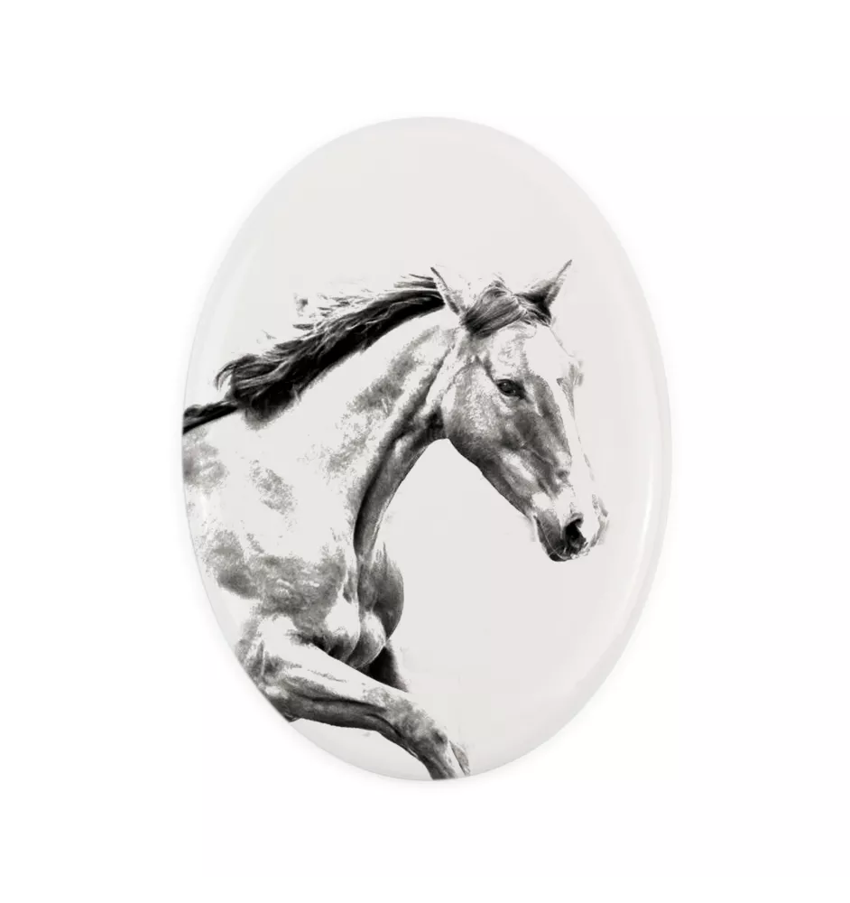 Cheval de sport irlandais - une plaque commémorative avec une photo de cheval, une plaque funéraire avec une impression, une plaque ovale personnalisée de la marque Art-Dog
