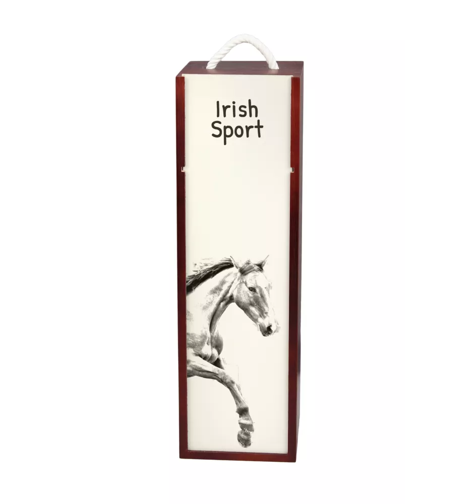 Cheval de sport irlandais - boîte à vin avec un cheval, boîte à alcool avec une illustration, boîte cadeau personnalisée de la marque Art-Dog