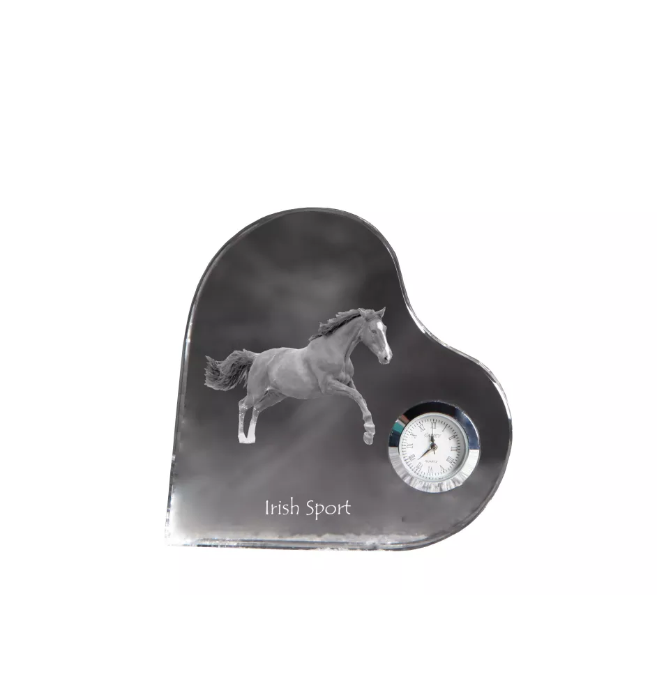 Irish Sport - crystal clock with a picture of a horse, heart-shaped shelf clock, personalized standing clock by Art-Dog brand
