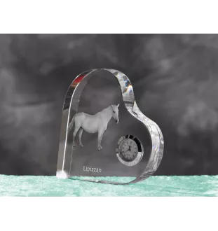 Lipizzaner - Kristalluhr mit einem Pferdebild, Herzregal-Uhr, personalisierte Standuhr der Marke Art-Dog