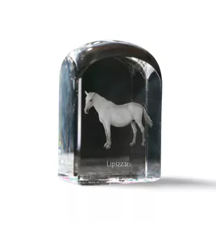 Lipizzan - un cube de cristal avec une photo, une photo de cheval dans le cristal, un presse-papiers cubique de la marque Art-Dog