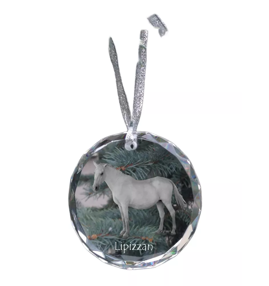 Lipizzan - crystal bauble with a photo, horse photo in crystal, personalized Christmas tree ornament by Art-Dog brand