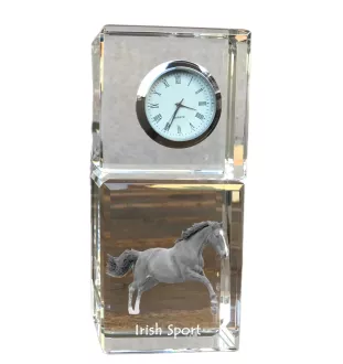 Cheval de sport irlandais - montre en cristal avec photo, photo de cheval dans le cristal, horloge de bureau personnalisée de la marque Art-Dog