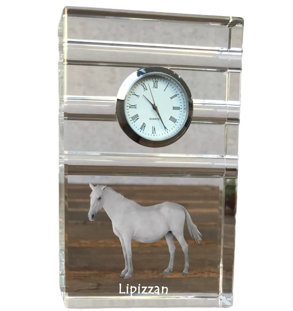 Lipizzan - horloge en verre avec photo, photo de cheval dans un cristal, horloge de bureau personnalisée de la marque Art-Dog