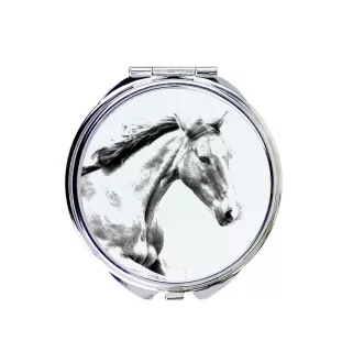 Irischer Sport - Taschenspiegel mit Pferd, personalisierter Taschenspiegel, kompakter Spiegel mit Art-Dog-Logo