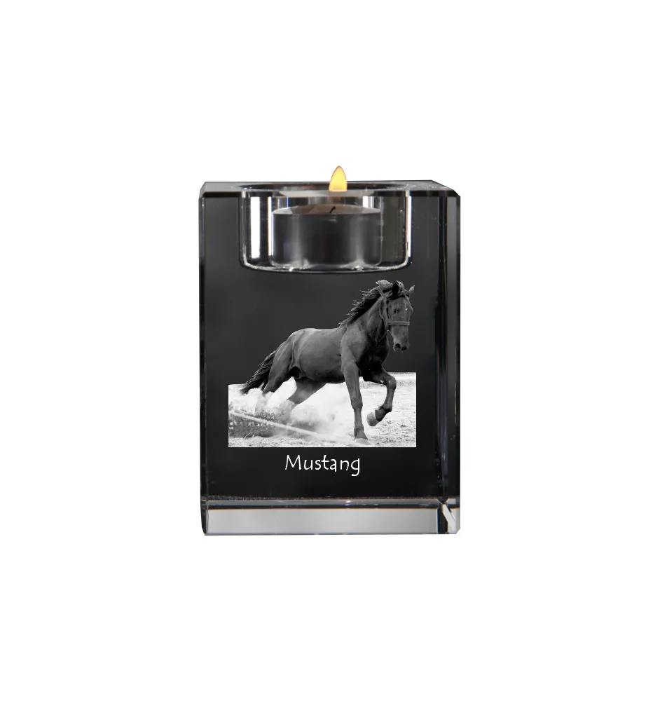 Mustang - Candle holder with picture of a horse, crystal tealight holder, personalised gift by Art-Dog brand