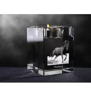 Mustang - Candle holder with picture of a horse, crystal tealight holder, personalised gift by Art-Dog brand