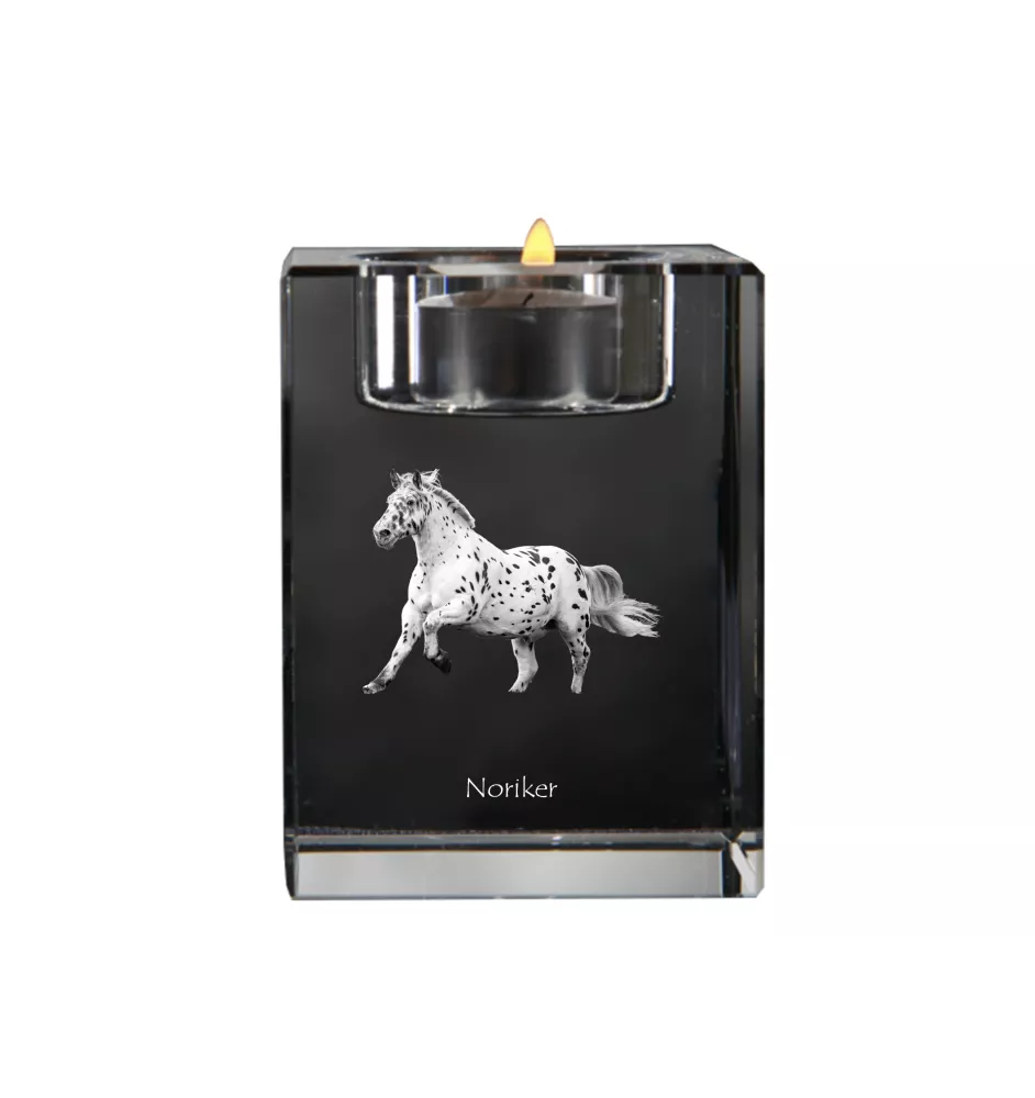 Noriker - Candle holder with picture of a horse, crystal tealight holder, personalised gift by Art-Dog brand