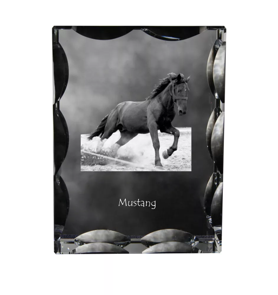 Mustang - Kristall mit einem Pferdebild, Glasstatuette mit einem Bild, einzigartiger Bilderrahmen der Marke Art-Dog