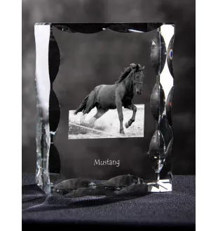 Mustang - Kristall mit einem Pferdebild, Glasstatuette mit einem Bild, einzigartiger Bilderrahmen der Marke Art-Dog