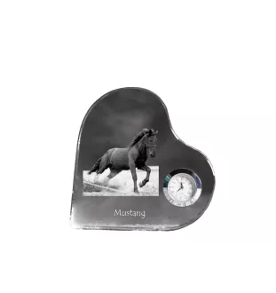 Mustang - crystal clock with a picture of a horse, heart-shaped shelf clock, personalized standing clock by Art-Dog brand