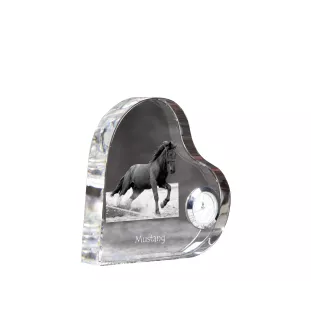 Mustang - crystal clock with a picture of a horse, heart-shaped shelf clock, personalized standing clock by Art-Dog brand