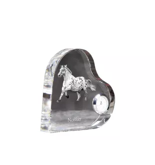 Noriker - crystal clock with a picture of a horse, heart-shaped shelf clock, personalized standing clock by Art-Dog brand