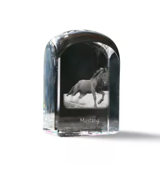 Mustang - Kristallwürfel mit Bild, Pferdebild im Kristall, sechseckiger Papierclip der Marke Art-Dog