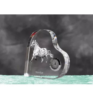 Noriker - crystal clock with a picture of a horse, heart-shaped shelf clock, personalized standing clock by Art-Dog brand
