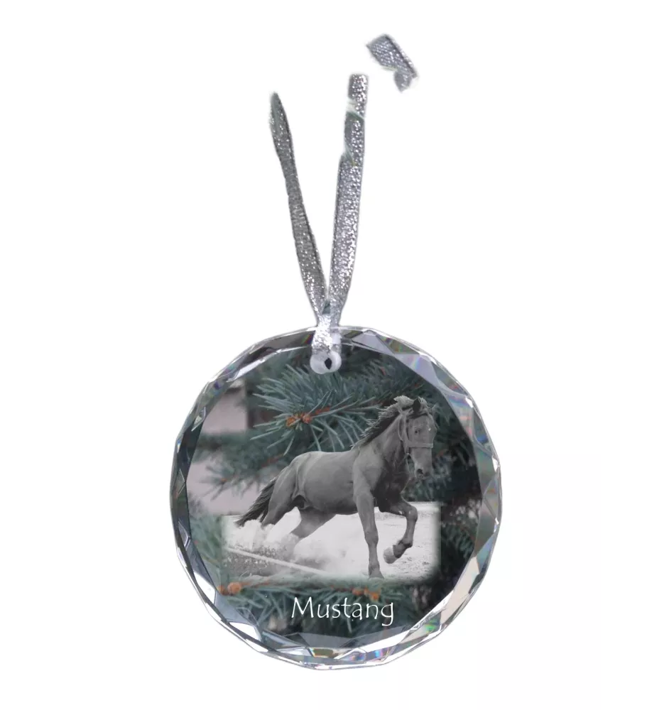 Mustang - crystal bauble with a photo, horse photo in crystal, personalized Christmas tree ornament by Art-Dog brand