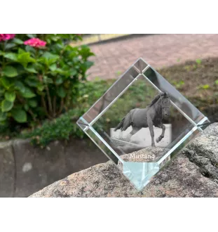 Mustang - crystal cube with a horse picture, horse picture in crystal, cubic paperweight from Art-Dog brand