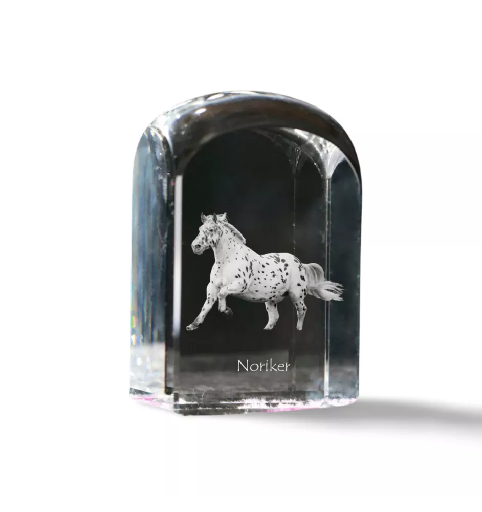 Noriker - crystal cube with a photo, photo of a horse in crystal, cubic paperweight from Art-Dog brand