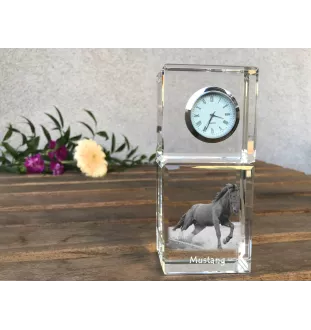 Mustang - crystal clock with a photo, photo of a horse in crystal, personalized desk clock by Art-Dog brand