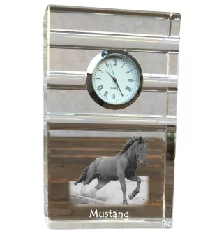 Mustang - Glasuhr mit Foto, Pferdefoto im Kristall, personalisierte Tischuhr für das Büro der Marke Art-Dog
