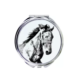 Mustang - pocket mirror with a horse, personalized mirror for a purse, compact mirror with Art-Dog brand print