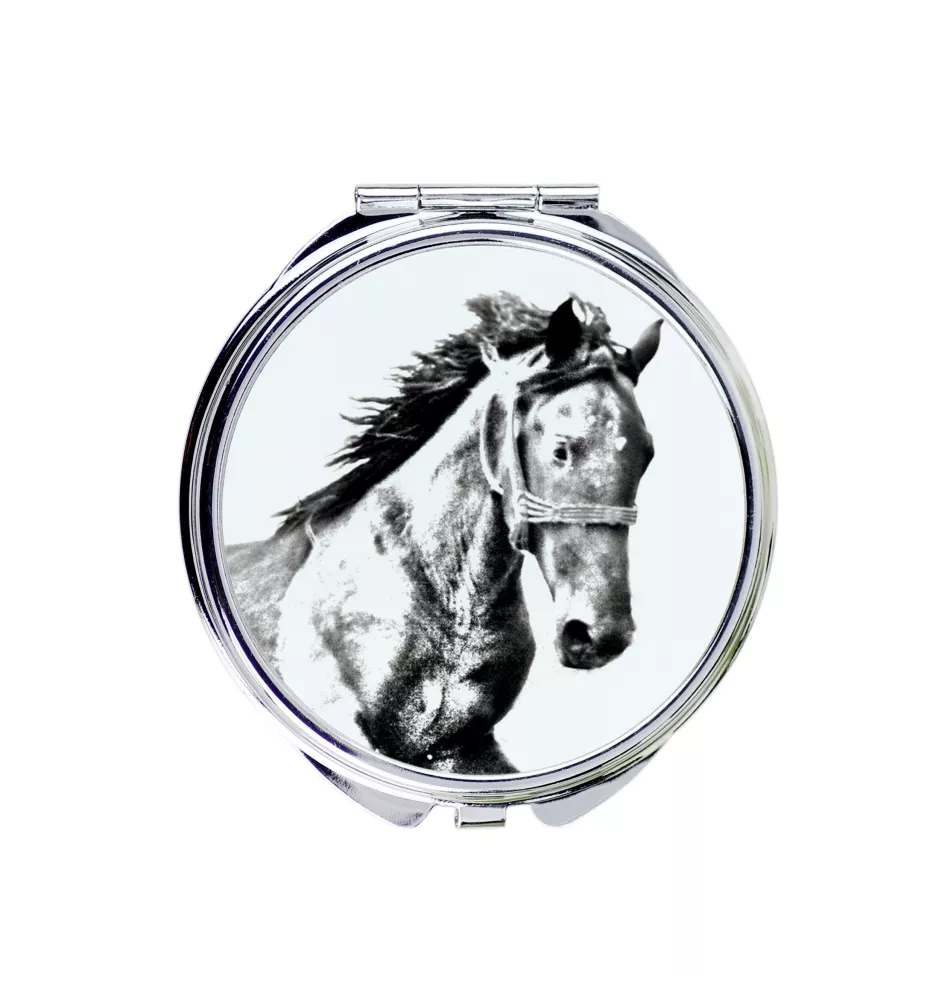 Mustang - pocket mirror with a horse, personalized mirror for a purse, compact mirror with Art-Dog brand print