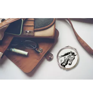 Mustang - pocket mirror with a horse, personalized mirror for a purse, compact mirror with Art-Dog brand print