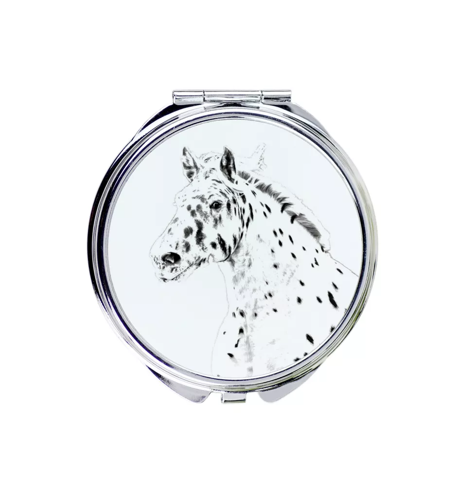 Noriker - Taschenspiegel mit Pferd, personalisierter Taschenspiegel, kompakter Spiegel mit Art-Dog-Logo