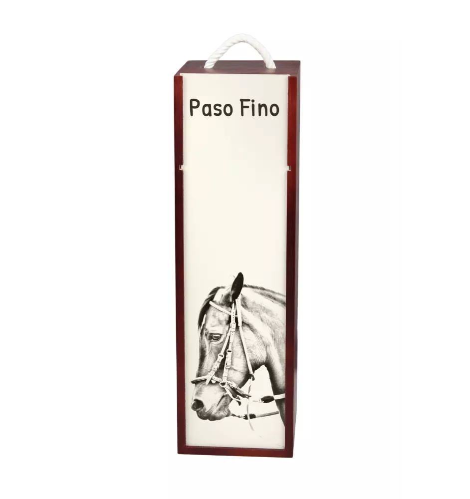 Paso Fino - boîte à vin avec un cheval, boîte à alcool avec une illustration, boîte cadeau personnalisée de la marque Art-Dog
