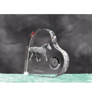 Percheron - Kristalluhr mit einem Pferdebild, Herzregal-Uhr, personalisierte Standuhr der Marke Art-Dog