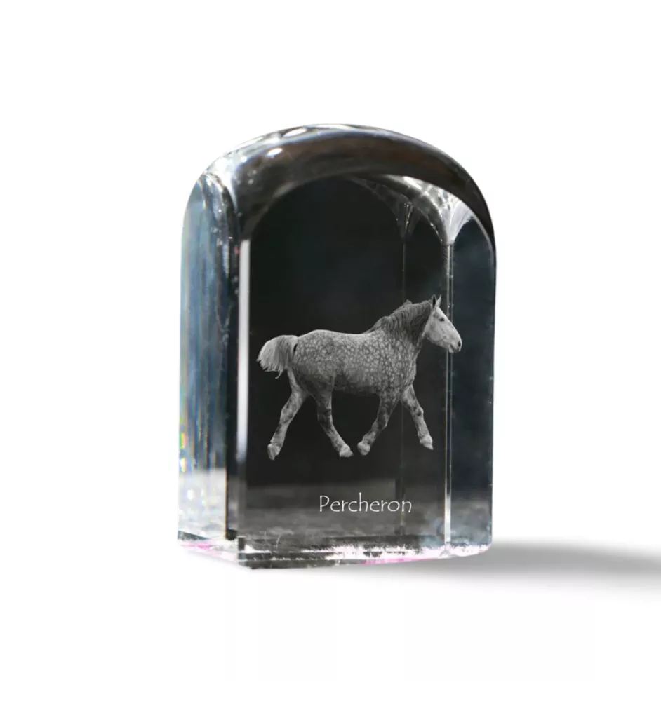 Percheron - Kristallwürfel mit Bild, Pferdebild im Kristall, sechseckiger Papierclip der Marke Art-Dog