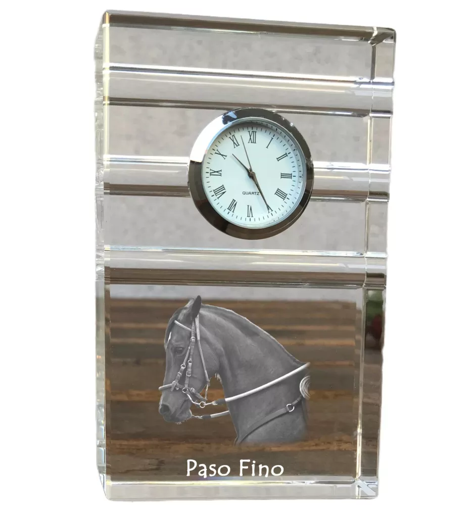 Paso Fino - horloge en verre avec photo, photo de cheval dans un cristal, horloge de bureau personnalisée de la marque Art-Dog