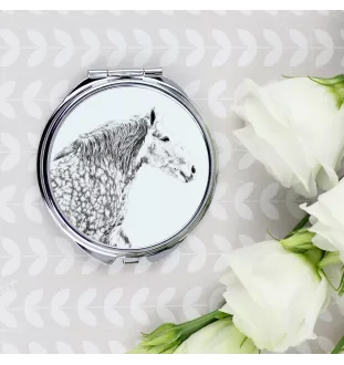 Percheron - pocket mirror with a horse, personalized mirror for a purse, compact mirror with Art-Dog brand print