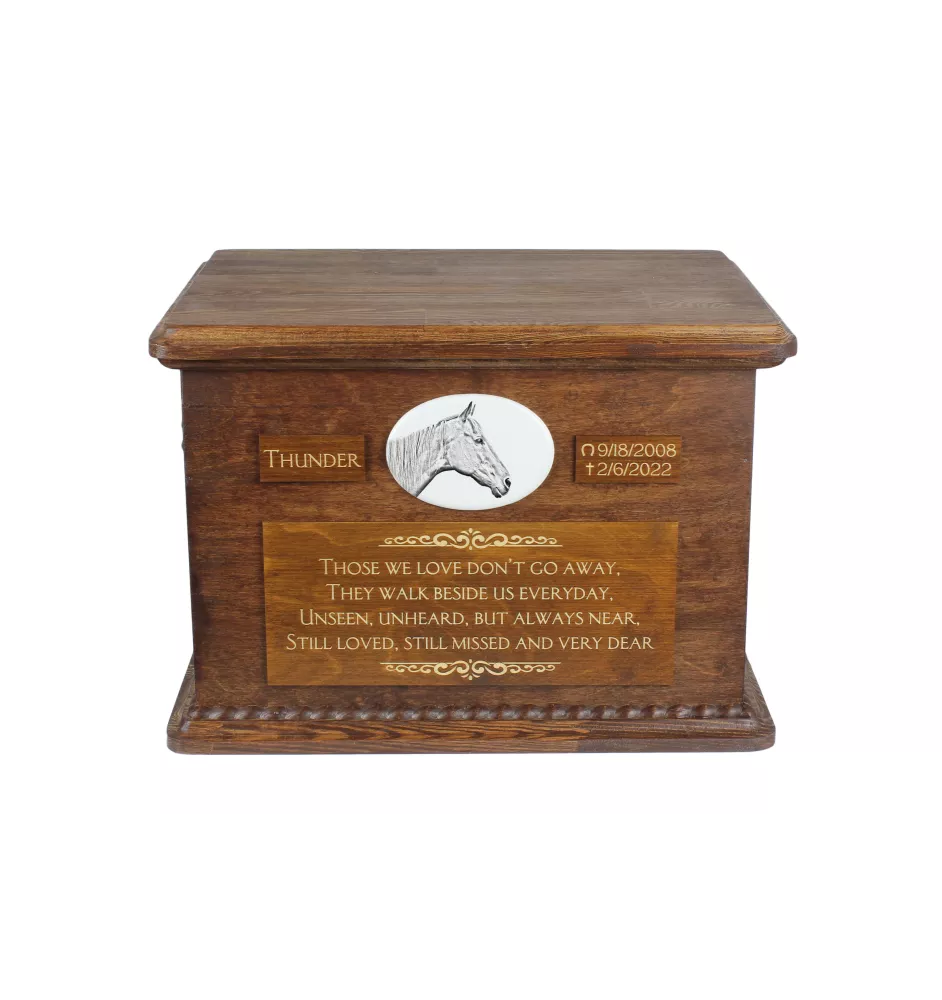 Retired Race Horse - urn for horse ashes, personalized urn with a photo, large box for horse ashes by Art-Dog brand