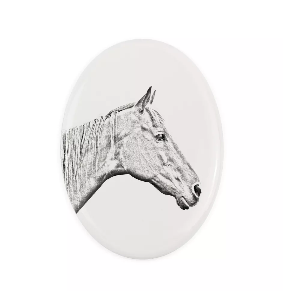 Retired Race Horse - commemorative plaque with a photo of a horse, tombstone plaque with a print, personalized oval plaque by Art-Dog brand