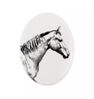 Selle Francais - Gedenktafel mit einem Pferdefoto, Grabplatte mit Druck, personalisierte ovale Platte von Art-Dog.