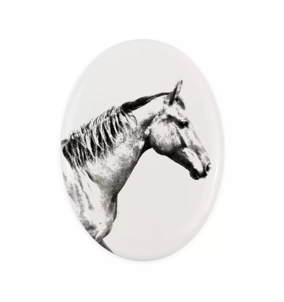 Selle Français - une plaque commémorative avec une photo de cheval, une plaque funéraire avec une impression, une plaque ovale personnalisée de la marque Art-Dog