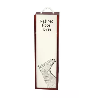 Cheval de course à la retraite - boîte à vin avec un cheval, boîte à alcool avec une illustration, boîte cadeau personnalisée de la marque Art-Dog