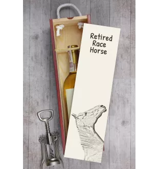 Cheval de course à la retraite - boîte à vin avec un cheval, boîte à alcool avec une illustration, boîte cadeau personnalisée de la marque Art-Dog