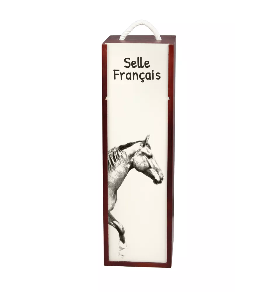 Selle Francais - Weinkiste mit Pferd, Alkoholkiste mit Grafik, personalisierte Geschenkbox der Marke Art-Dog