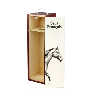 Selle Francais - wine box with a horse, alcohol box with graphics, personalized gift box from the Art-Dog brand
