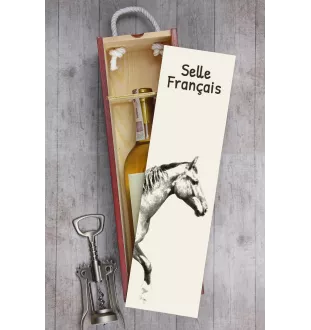 Selle Francais - wine box with a horse, alcohol box with graphics, personalized gift box from the Art-Dog brand