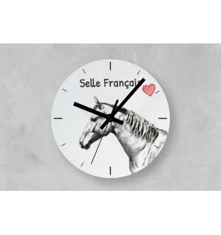 Selle Francais - wall clock with a horse, shelf clock with a print, personalized home decoration from the Art-Dog brand