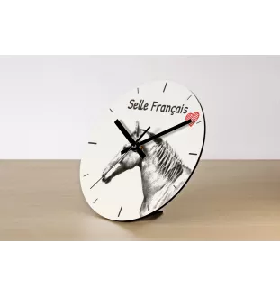 Selle Francais - wall clock with a horse, shelf clock with a print, personalized home decoration from the Art-Dog brand