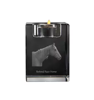 Retired Race Horse - Candle holder with picture of a horse, crystal tealight holder, personalised gift by Art-Dog brand