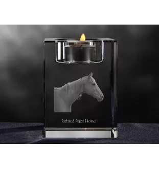 Retired Race Horse - Candle holder with picture of a horse, crystal tealight holder, personalised gift by Art-Dog brand