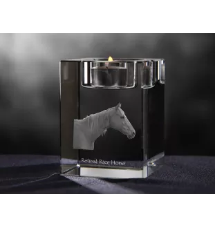Retired Race Horse - Candle holder with picture of a horse, crystal tealight holder, personalised gift by Art-Dog brand