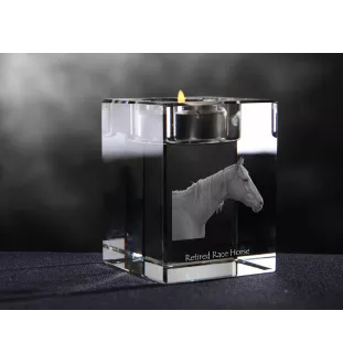 Rennpferd im Ruhestand - Kerzenhalter mit Bild eines Pferdes, Teelichthalter aus Kristall, personalisiertes Geschenk der Marke Art-Dog